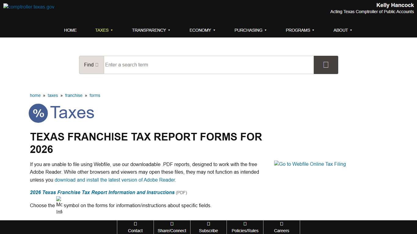 Texas Franchise Tax Report Forms for 2026