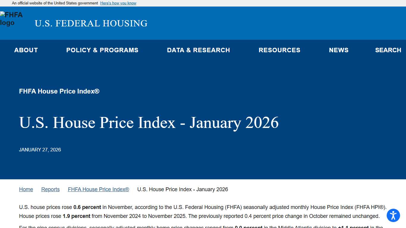 U.S. House Price Index - January 2026 FHFA